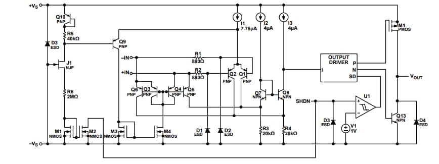 Schaltplan - Analog Devices Inc. ADA4098-1/-2 Over-The-Top™ Präzisionsoperationsverstärker
